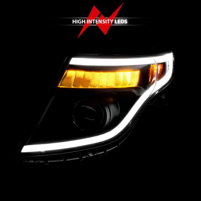 ANZO 11 - 15 Ford Explorer (w/Factory Halogen HL Only) Projector Headlights w/Light Bar Black Housing - CPC Performance