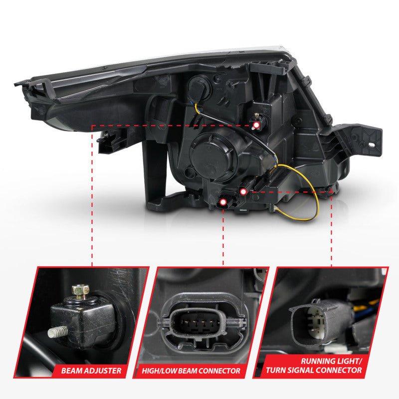 ANZO 11 - 15 Ford Explorer (w/Factory Halogen HL Only) Projector Headlights w/Light Bar Black Housing - CPC Performance