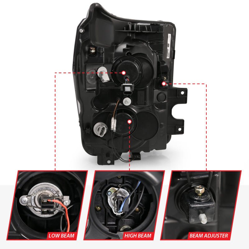 ANZO 11 - 16 Ford F - 250/F - 350/F - 450 Projector Headlights w/ Plank Style Switchback Chrome w/Amber - CPC Performance