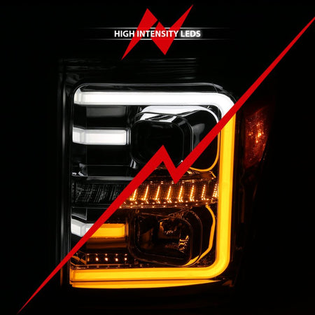 ANZO 11 - 16 Ford F - 250/F - 350/F - 450 Projector Headlights w/ Plank Style Switchback Chrome w/Amber - CPC Performance