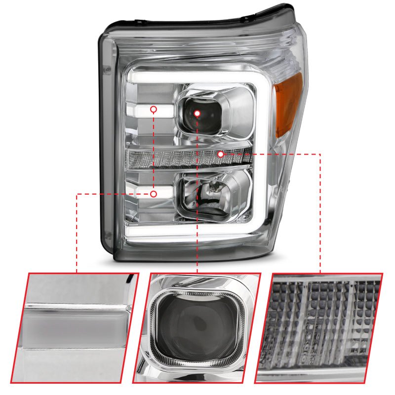 ANZO 11 - 16 Ford F - 250/F - 350/F - 450 Projector Headlights w/ Plank Style Switchback Chrome w/Amber - CPC Performance