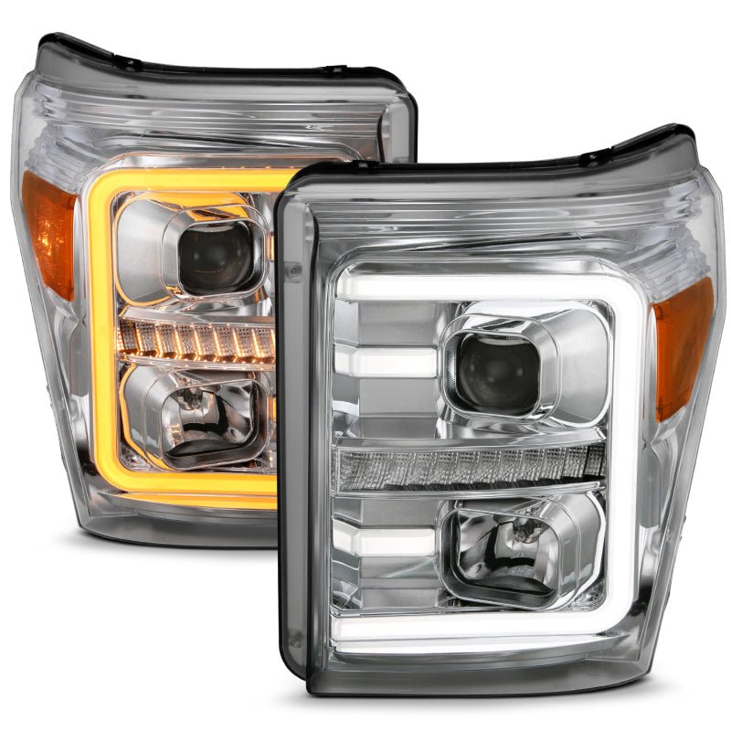 ANZO 11 - 16 Ford F - 250/F - 350/F - 450 Projector Headlights w/ Plank Style Switchback Chrome w/Amber - CPC Performance