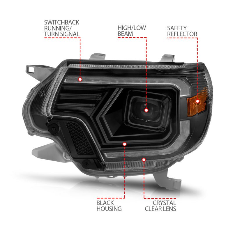 ANZO 12 - 15 Toyota Tacoma Projector Headlights - w/ Light Bar Switchback Black Housing - CPC Performance