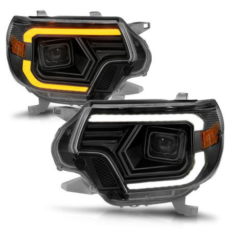 ANZO 12 - 15 Toyota Tacoma Projector Headlights - w/ Light Bar Switchback Black Housing - CPC Performance
