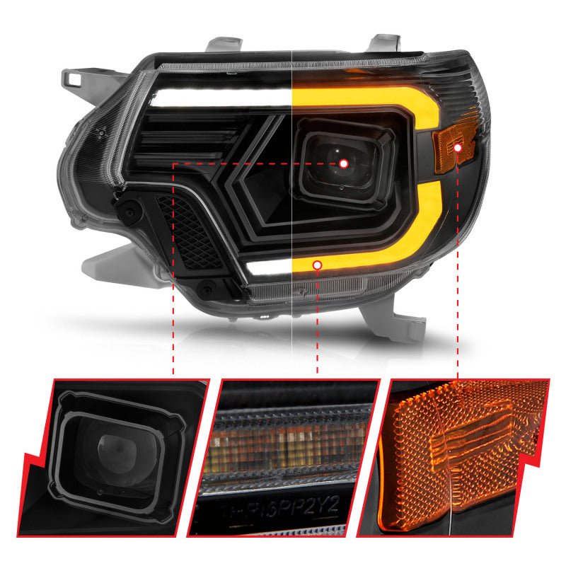 ANZO 12 - 15 Toyota Tacoma Projector Headlights - w/ Light Bar Switchback Black Housing - CPC Performance