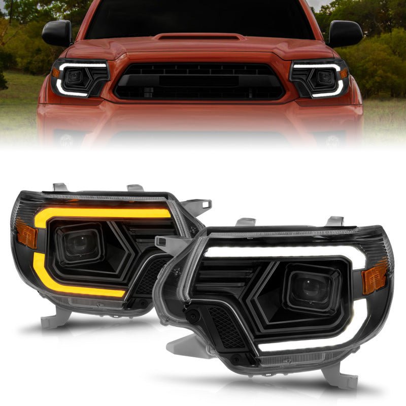 ANZO 12 - 15 Toyota Tacoma Projector Headlights - w/ Light Bar Switchback Black Housing - CPC Performance