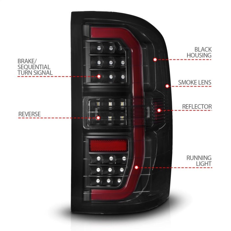 ANZO 14 - 18 GMC Sierra 1500 Full LED Taillights Black Housing Smoke Lens (w/C Light Bars) - CPC Performance