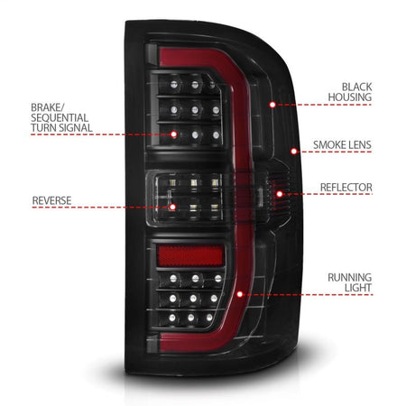 ANZO 14 - 18 GMC Sierra 1500 Full LED Taillights Black Housing Smoke Lens (w/C Light Bars) - CPC Performance