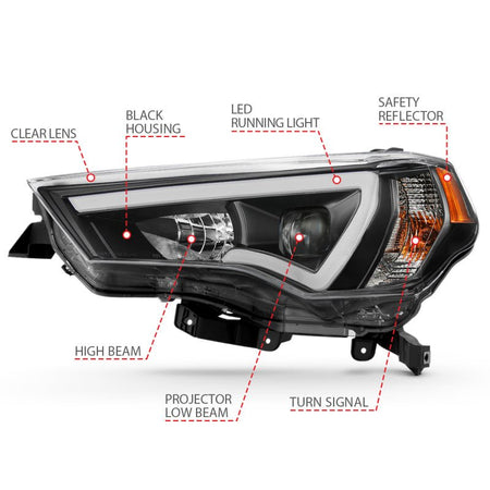 ANZO 14 - 18 Toyota 4 Runner Plank Style Projector Headlights Black w/ Amber - CPC Performance