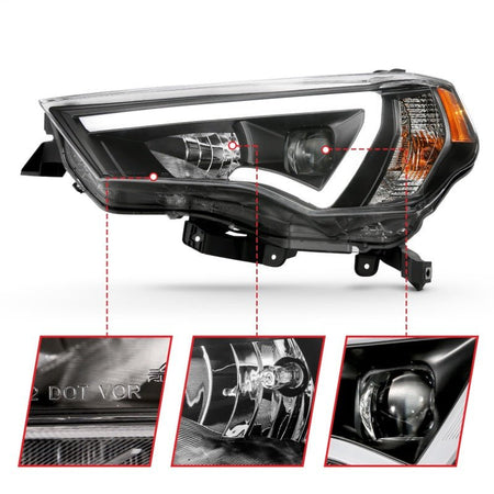ANZO 14 - 18 Toyota 4 Runner Plank Style Projector Headlights Black w/ Amber - CPC Performance