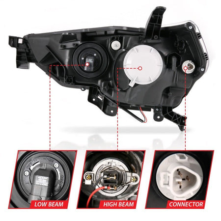 ANZO 14 - 18 Toyota 4 Runner Plank Style Projector Headlights Black w/ Amber - CPC Performance