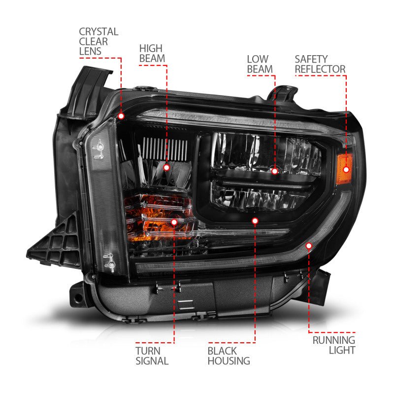 ANZO 14 - 21 Toyota Tundra (OE Halogen w/LED DRL) LED Crystal Headlights w/ Switchback &amp; DRL - Blk - CPC Performance