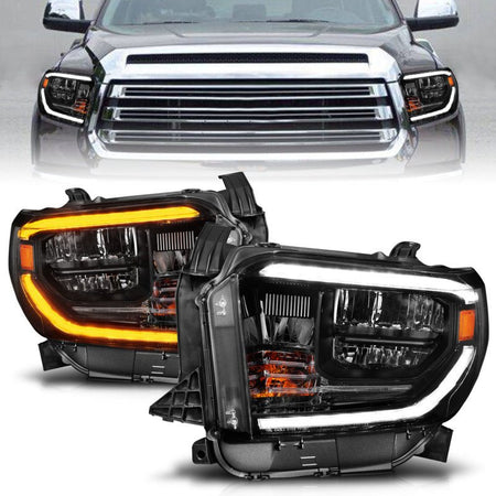 ANZO 14 - 21 Toyota Tundra (OE Halogen w/LED DRL) LED Crystal Headlights w/ Switchback &amp; DRL - Blk - CPC Performance