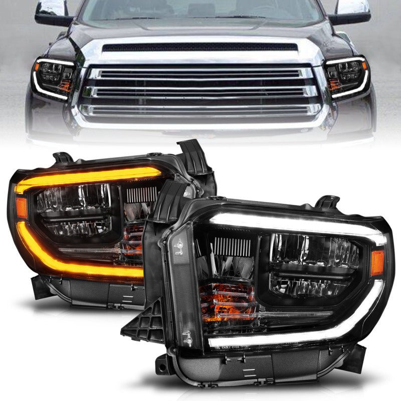 ANZO 14 - 21 Toyota Tundra (OE Halogen w/LED DRL) LED Crystal Headlights w/ Switchback &amp; DRL - Blk - CPC Performance