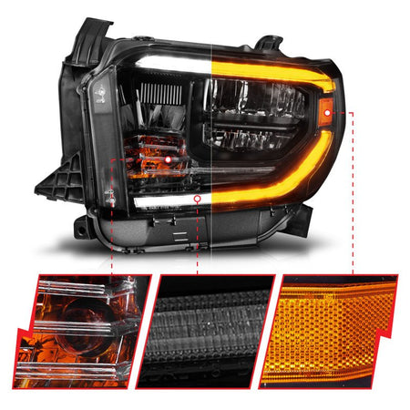 ANZO 14 - 21 Toyota Tundra (OE Halogen w/LED DRL) LED Crystal Headlights w/ Switchback &amp; DRL - Blk - CPC Performance
