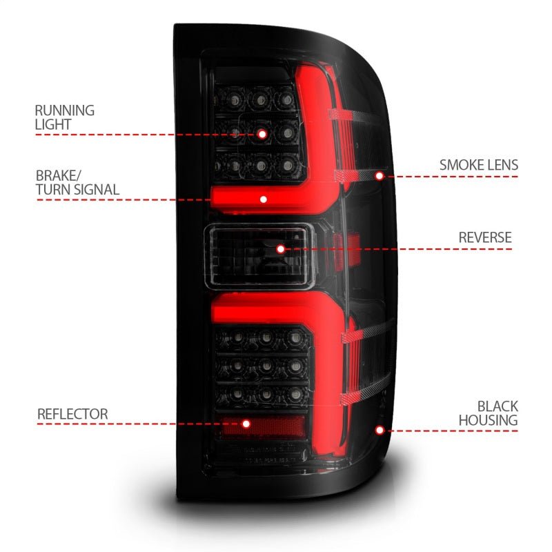 ANZO 15 - 19 Chevrolet Silverado 2500 HD/3500 HD LED Taillight w/ Sequential Black Housing/Smoke Lens - CPC Performance