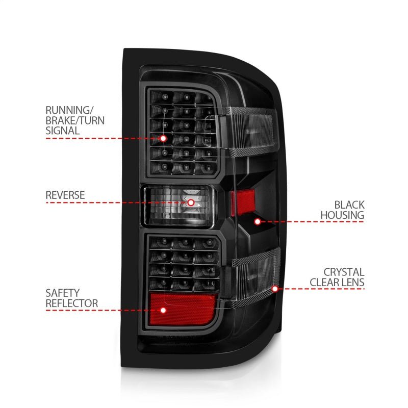 ANZO 15 - 19 Chevy Silverado 2500HD/3500HD (Factory Halogen Only) LED Tail Lights Black w/Clear Lens - CPC Performance