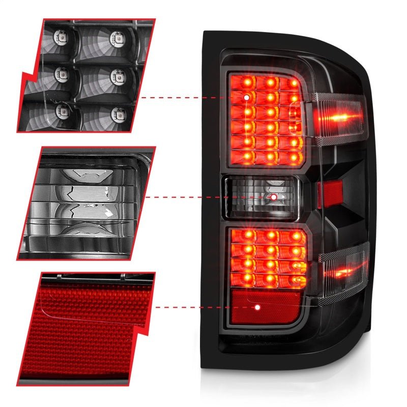 ANZO 15 - 19 Chevy Silverado 2500HD/3500HD (Factory Halogen Only) LED Tail Lights Black w/Clear Lens - CPC Performance