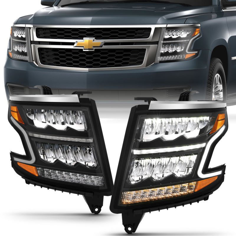 ANZO 15 - 20 Chevy Tahoe/Suburban LED Light Bar Style Headlights Black w/Sequential w/DRL w/Amber - CPC Performance