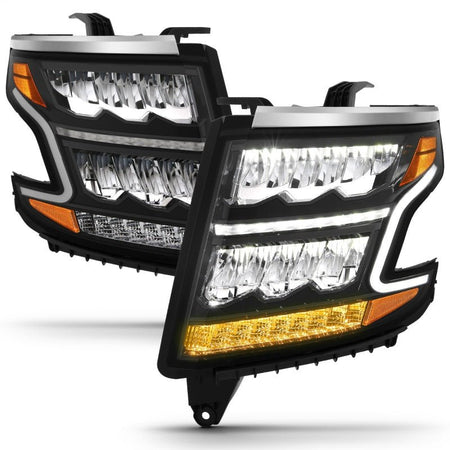 ANZO 15 - 20 Chevy Tahoe/Suburban LED Light Bar Style Headlights Black w/Sequential w/DRL w/Amber - CPC Performance