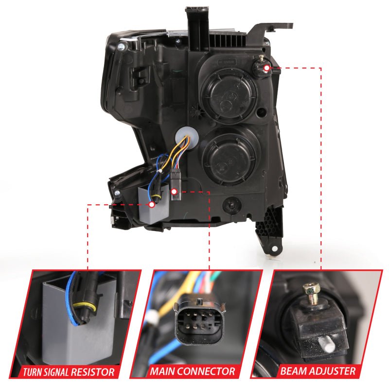 ANZO 15 - 20 Chevy Tahoe/Suburban LED Light Bar Style Headlights Black w/Sequential w/DRL w/Amber - CPC Performance