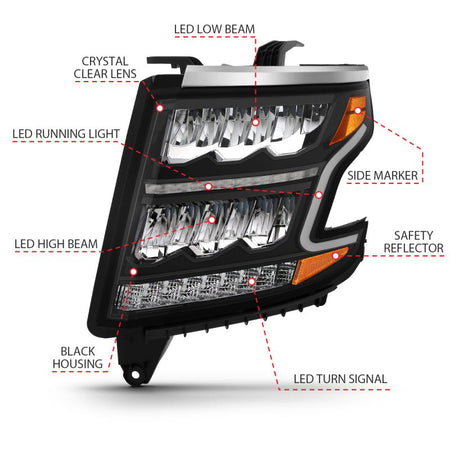 ANZO 15 - 20 Chevy Tahoe/Suburban LED Light Bar Style Headlights Black w/Sequential w/DRL w/Amber - CPC Performance