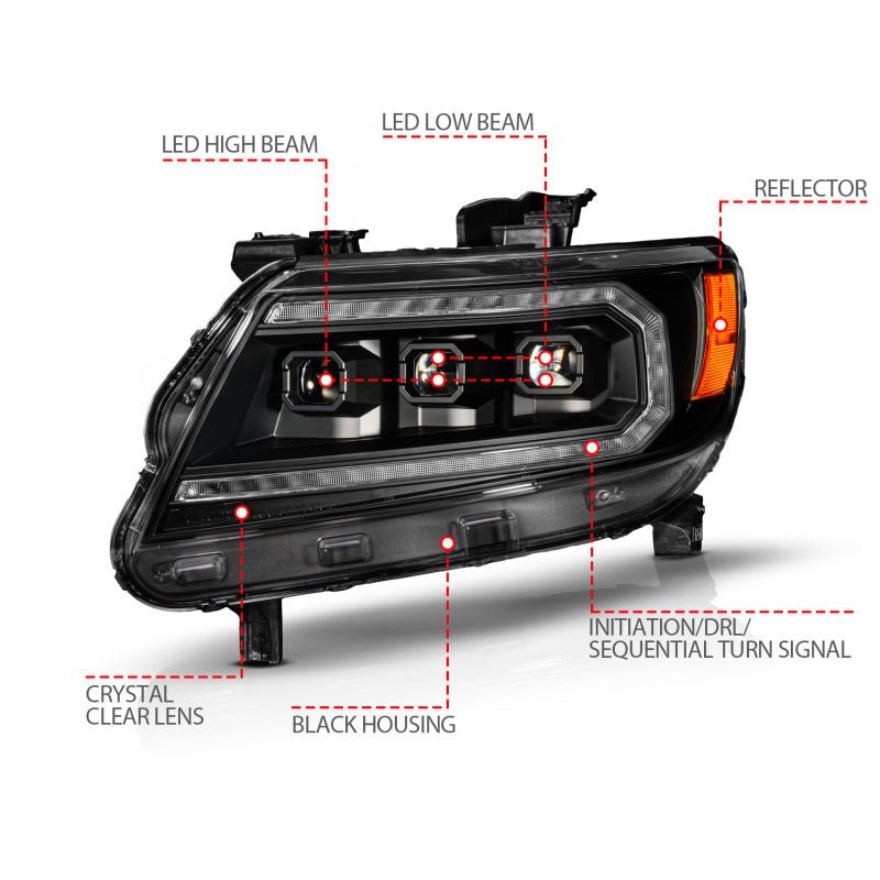 ANZO 15 - 22 Chevy Colorado Blk Housing Full LED DRL Projector Headlight w/ Sequential Light Bar - CPC Performance