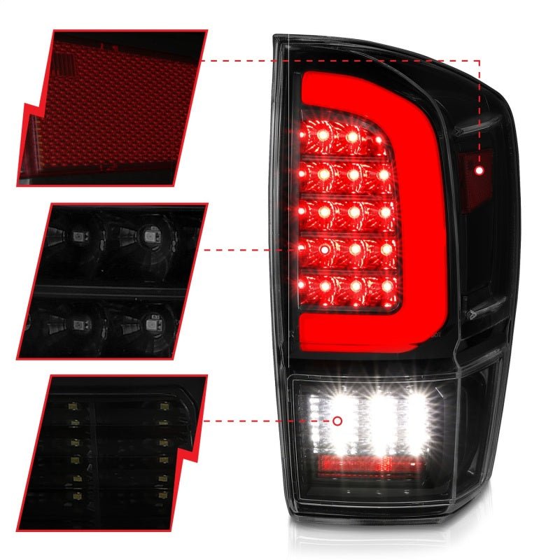 ANZO 16 - 21 Toyota Tacoma LED Tail Lights - w/ Light Bar Sequential Black Housing & Smoke Lens - CPC Performance