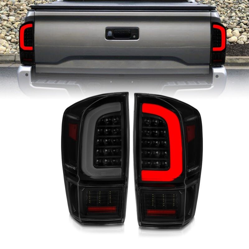 ANZO 16 - 21 Toyota Tacoma LED Tail Lights - w/ Light Bar Sequential Black Housing & Smoke Lens - CPC Performance