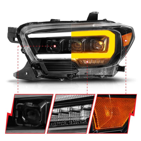 ANZO 16 - 22 Toyota Tacoma LED Projector Headlights w/ Light Bar Sequential Black Housing w/Initiation - CPC Performance