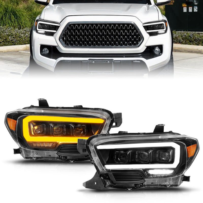 ANZO 16 - 22 Toyota Tacoma LED Projector Headlights w/ Light Bar Sequential Black Housing w/Initiation - CPC Performance