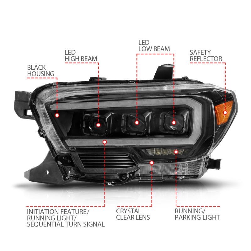 ANZO 16 - 22 Toyota Tacoma LED Projector Headlights w/ Light Bar Sequential Black Housing w/Initiation - CPC Performance