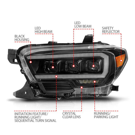 ANZO 16 - 22 Toyota Tacoma LED Projector Headlights w/ Light Bar Sequential Black Housing w/Initiation - CPC Performance