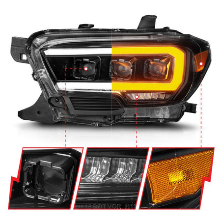 ANZO 16 - 22 Toyota Tacoma SR/SR5 ONLY Full LED Proj Headlights w/Light Bar Seq. Blk w/Initiation Lgt - CPC Performance