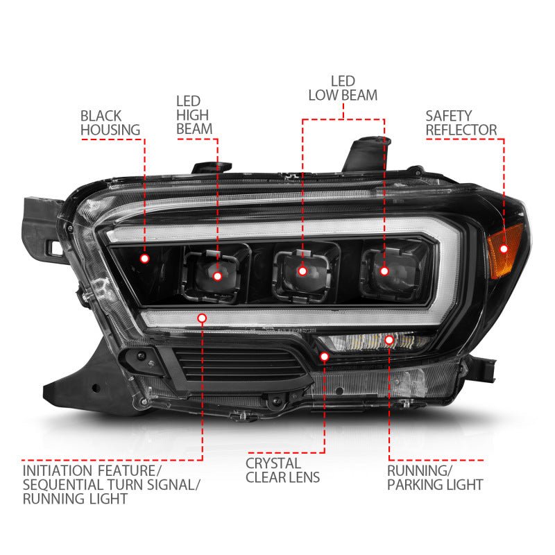 ANZO 16 - 22 Toyota Tacoma SR/SR5 ONLY Full LED Proj Headlights w/Light Bar Seq. Blk w/Initiation Lgt - CPC Performance