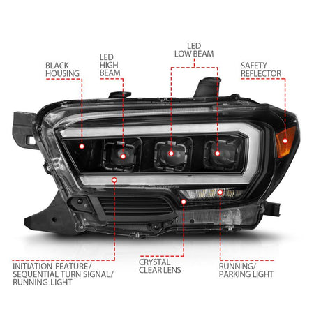 ANZO 16 - 22 Toyota Tacoma SR/SR5 ONLY Full LED Proj Headlights w/Light Bar Seq. Blk w/Initiation Lgt - CPC Performance