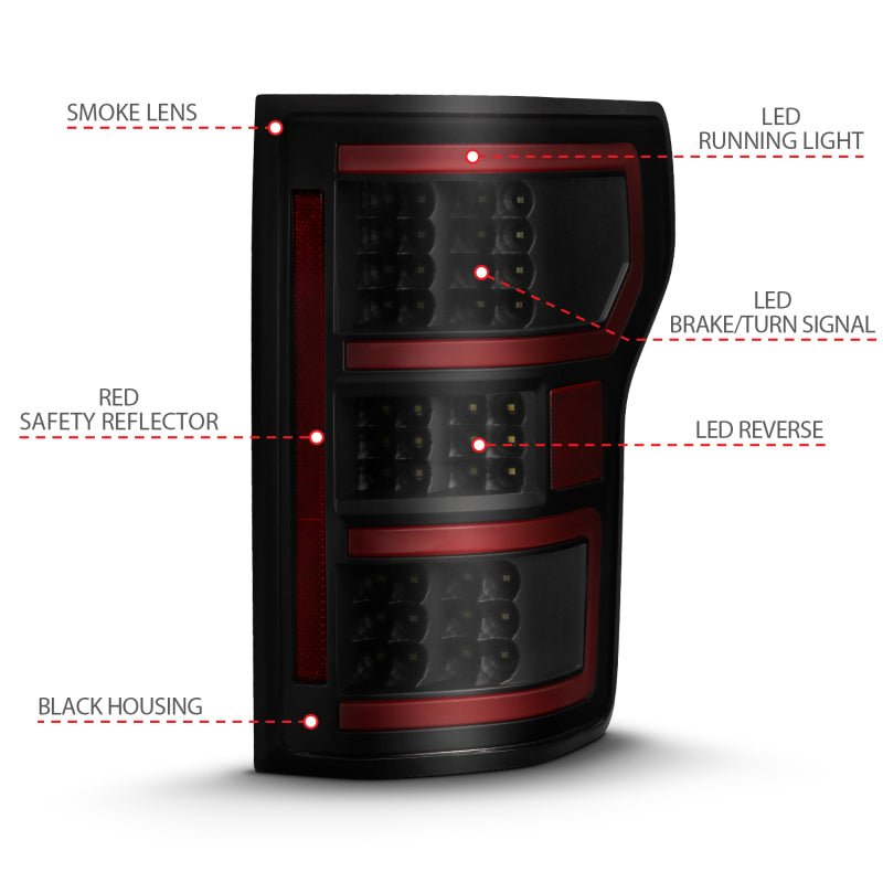 ANZO 18 - 19 Ford F - 150 LED Taillight Black Housing Clear Lens Red Light Bar W/Sequential - CPC Performance