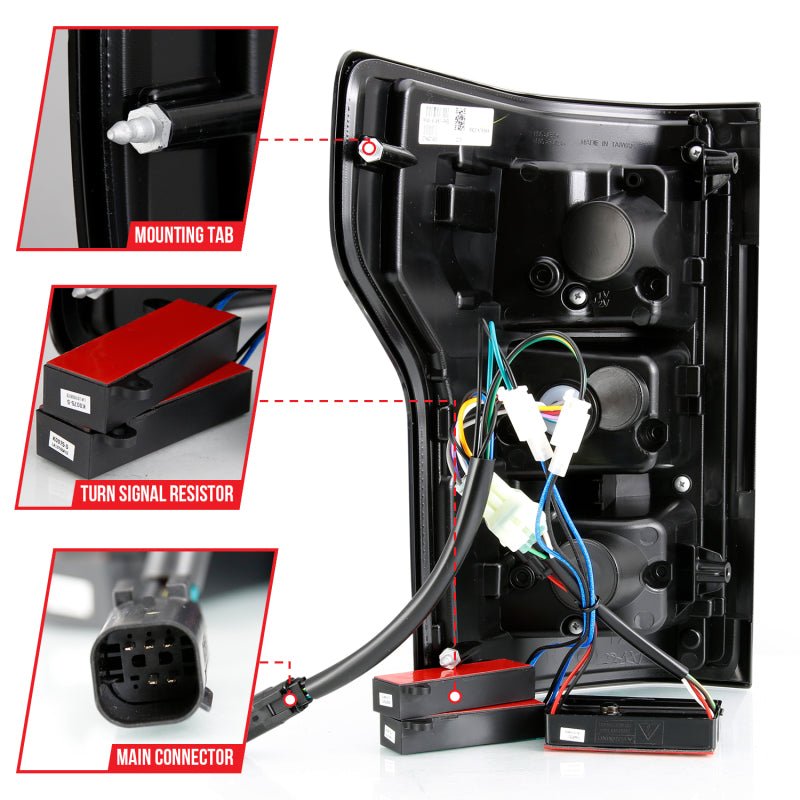 ANZO 18 - 19 Ford F - 150 LED Taillight Black Housing Clear Lens Red Light Bar W/Sequential - CPC Performance