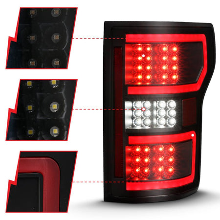 ANZO 18 - 19 Ford F - 150 LED Taillight Black Housing Clear Lens Red Light Bar W/Sequential - CPC Performance