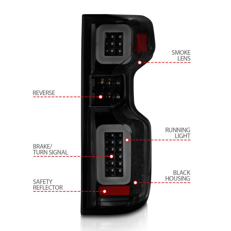 ANZO 19 - 21 Chevy Silverado Full LED Taillights Black Housing Smoke Lens G2 (w/C light Bars) - CPC Performance