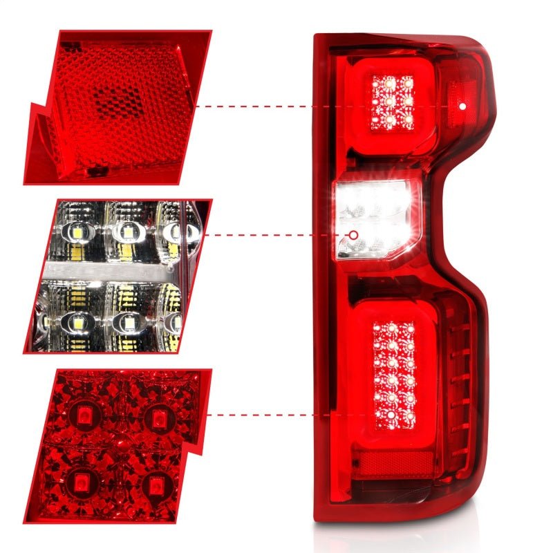 ANZO 19 - 21 Chevy Silverado Full LED Taillights Chrome Housing Red/Clear Lens G2 (w/C light Bars) - CPC Performance
