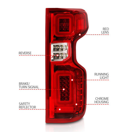 ANZO 19 - 21 Chevy Silverado Full LED Taillights Chrome Housing Red/Clear Lens G2 (w/C light Bars) - CPC Performance