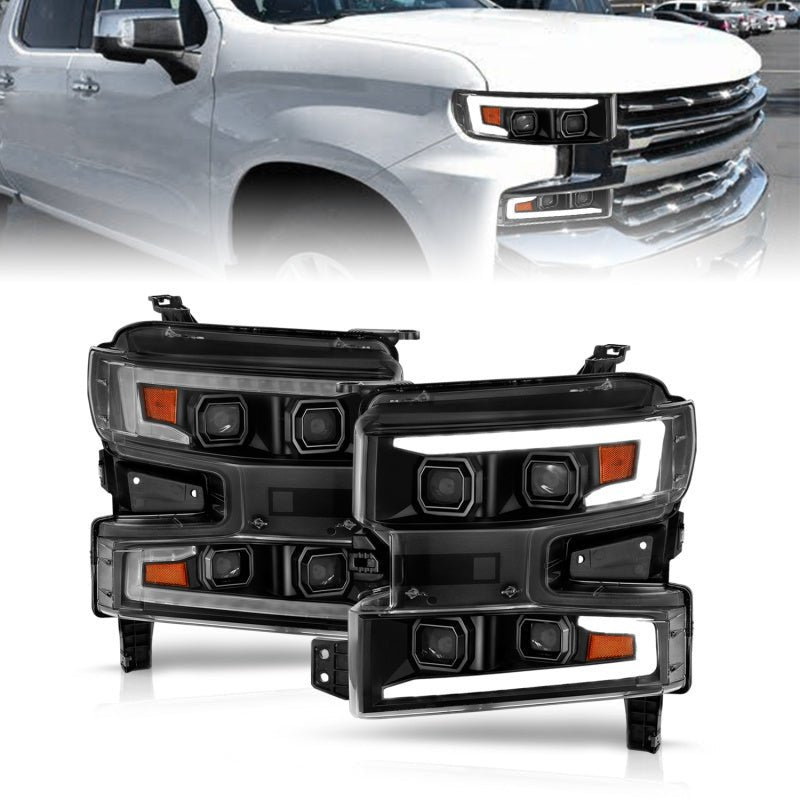 ANZO 19 - 22 Chevrolet Silverado 1500 LED Proj HL w/Lgt Bar SwBk Seq. Blk w/In. Light - Passenger Side - CPC Performance