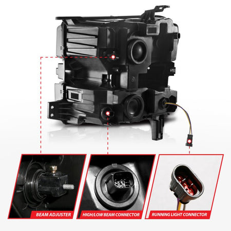 ANZO 19 - 22 Chevrolet Silverado 1500 LED Proj HL w/Lgt Bar SwBk Seq. Blk w/In. Light - Passenger Side - CPC Performance