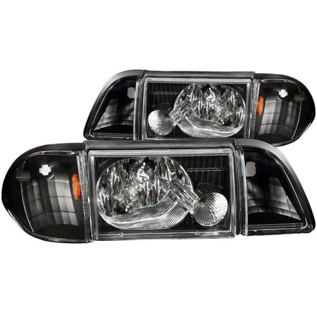 ANZO 1987 - 1993 Ford Mustang Crystal Headlights Black w/ Corner Lights 3pc - CPC Performance