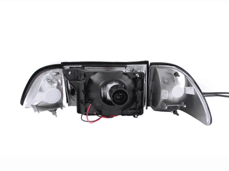 ANZO 1987 - 1993 Ford Mustang Crystal Headlights Black w/ Corner Lights 3pc - CPC Performance