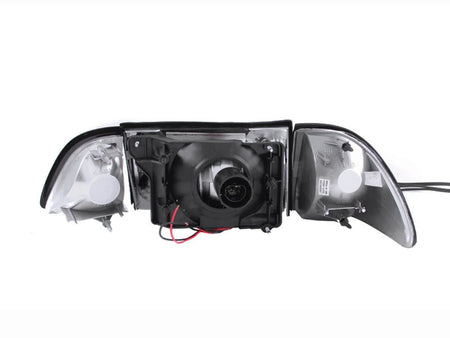 ANZO 1987 - 1993 Ford Mustang Crystal Headlights Black w/ Corner Lights 3pc - CPC Performance