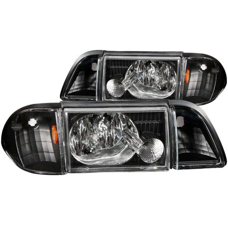 ANZO 1987 - 1993 Ford Mustang Crystal Headlights Black w/ Corner Lights 3pc - CPC Performance