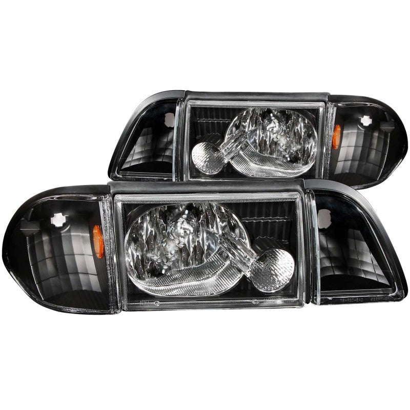 ANZO 1987 - 1993 Ford Mustang Crystal Headlights Black w/ Corner Lights 3pc - CPC Performance