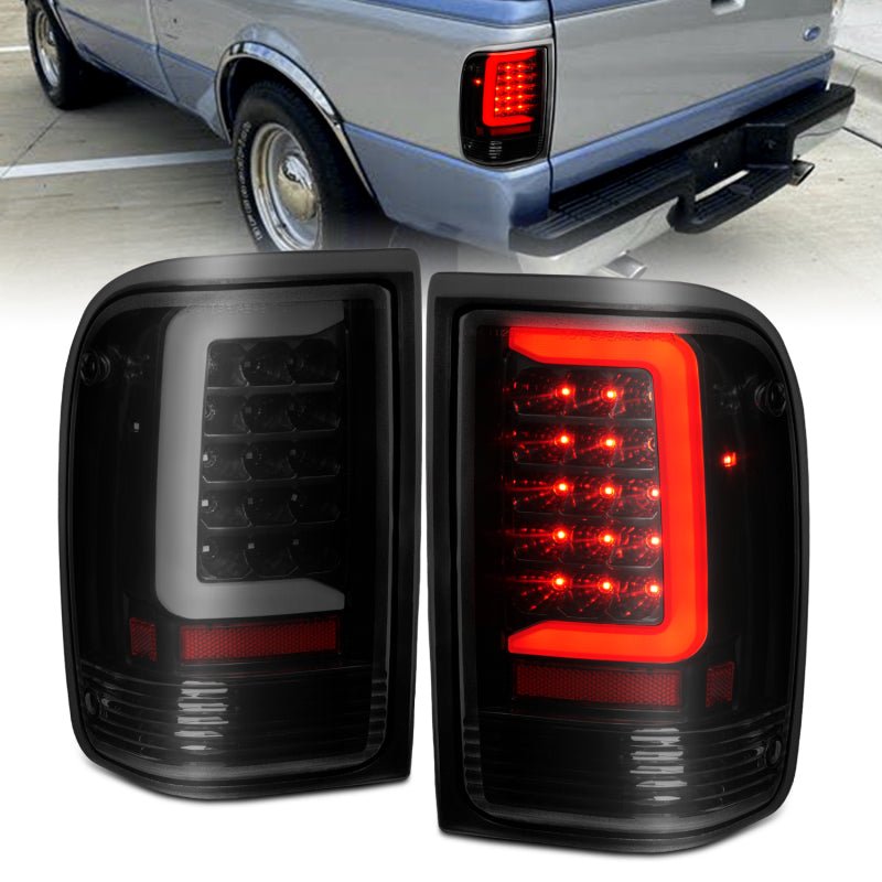 ANZO 1993 - 1997 Ford Ranger LED Tail Lights w/ Light Bar Black Housing Smoked Lens - CPC Performance